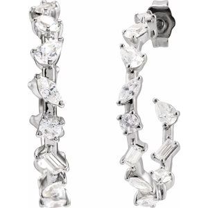 14K White 2 CTW Lab-Grown Diamond 24.4 mm Hoop Earrings