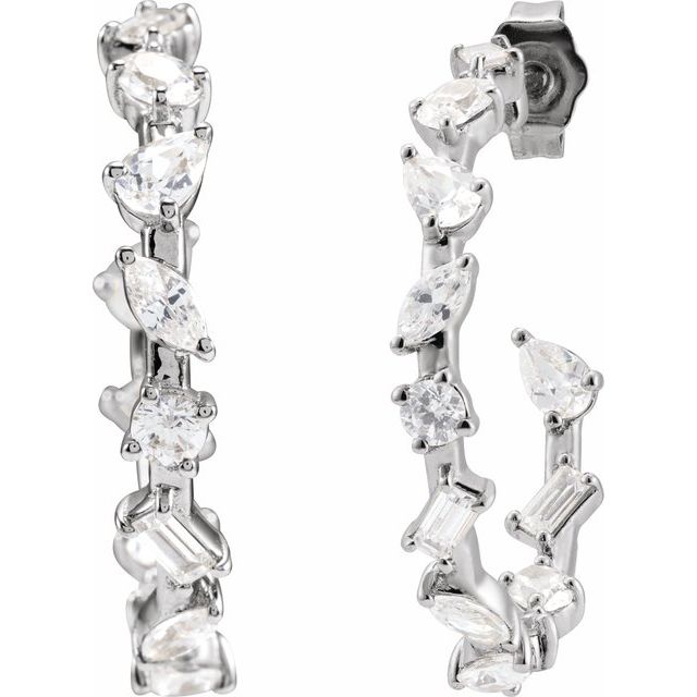 14K White 2 CTW Lab-Grown Diamond 24.4 mm Hoop Earrings