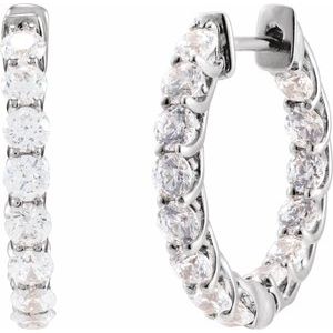 14K White 2 1/5 CTW Lab-Grown Diamond Inside-Outside 19.7 mm Hoop Earrings