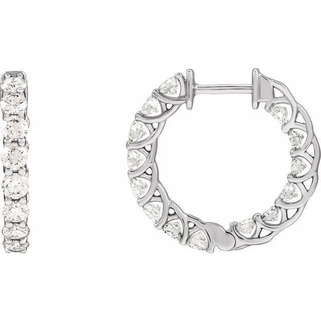 14K White 2 1/5 CTW Lab-Grown Diamond Inside-Outside 19.7 mm Hoop Earrings