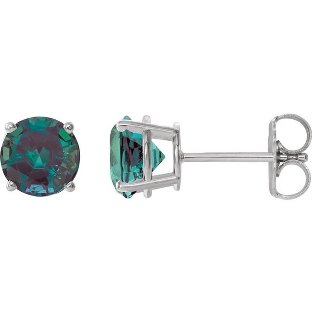 14K White 7 mm Lab-Grown Alexandrite Stud Earrings