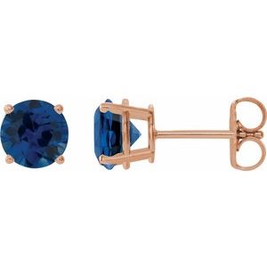 14K Rose 8 mm Lab-Grown Blue Sapphire Stud Earrings