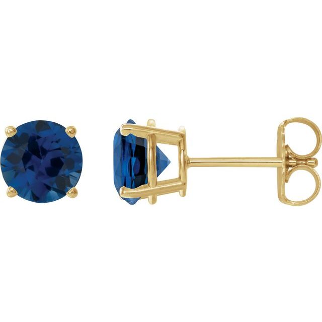 14K Yellow 7 mm Lab-Grown Blue Sapphire Stud Earrings