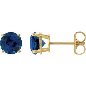 14K Yellow 7 mm Lab-Grown Blue Sapphire Stud Earrings