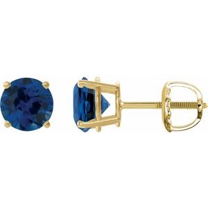 14K Yellow 8 mm Lab-Grown Blue Sapphire Stud Earrings