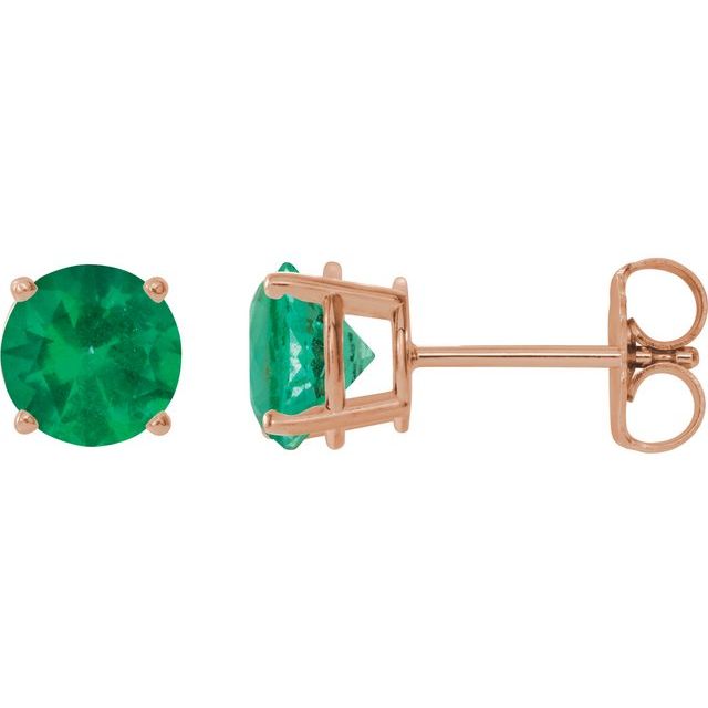 14K Rose 8 mm Lab-Grown Emerald Stud Earrings