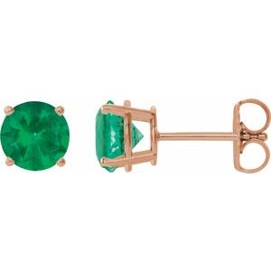 14K Rose 7 mm Lab-Grown Emerald Stud Earrings