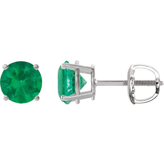 Sterling Silver 8 mm Lab-Grown Emerald Stud Earrings
