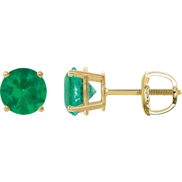 14K Yellow 8 mm Lab-Grown Emerald Stud Earrings