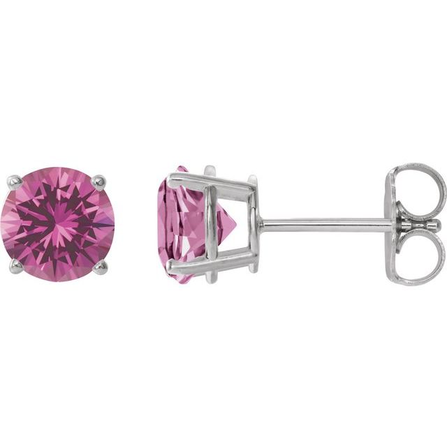 Platinum 7 mm Lab-Grown Pink Sapphire Stud Earrings