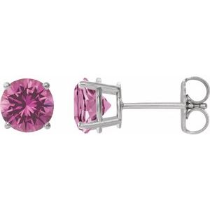 Platinum 8 mm Lab-Grown Pink Sapphire Stud Earrings