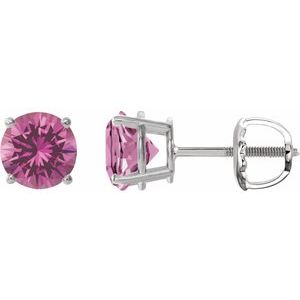 Sterling Silver 8 mm Lab-Grown Pink Sapphire Stud Earrings