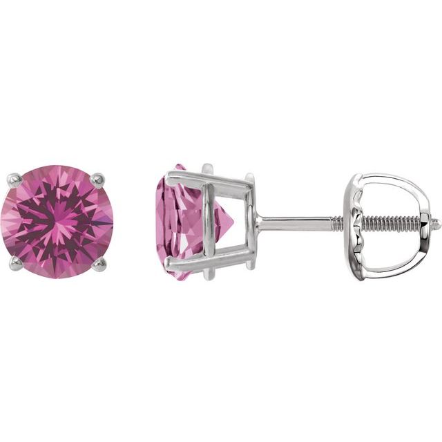 Platinum 8 mm Lab-Grown Pink Sapphire Stud Earrings