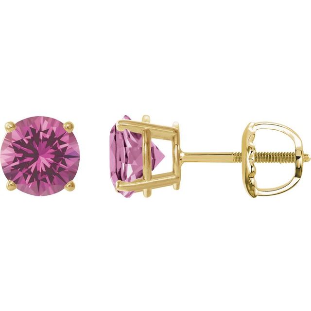 14K Yellow 8 mm Lab-Grown Pink Sapphire Stud Earrings