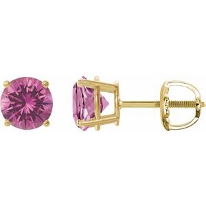 14K Yellow 8 mm Lab-Grown Pink Sapphire Stud Earrings