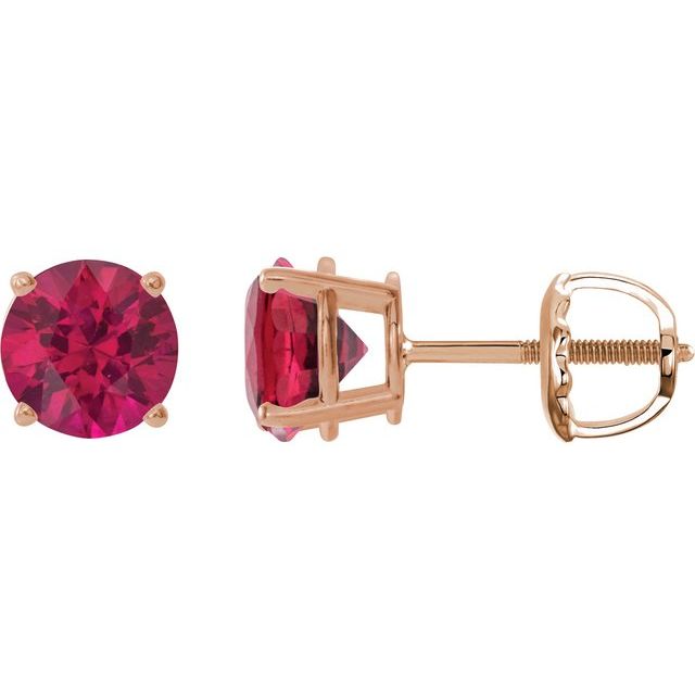 14K Rose 7 mm Lab-Grown Ruby Stud Earrings