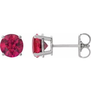 Sterling Silver 8 mm Lab-Grown Ruby Stud Earrings