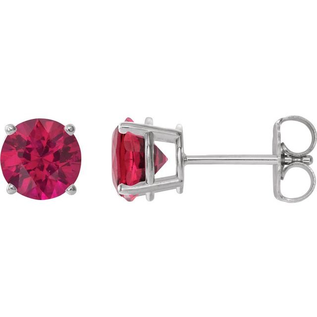 14K White 8 mm Lab-Grown Ruby Stud Earrings