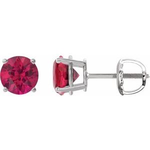 Sterling Silver 8 mm Lab-Grown Ruby Stud Earrings