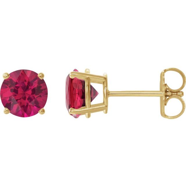14K Yellow 7 mm Lab-Grown Ruby Stud Earrings