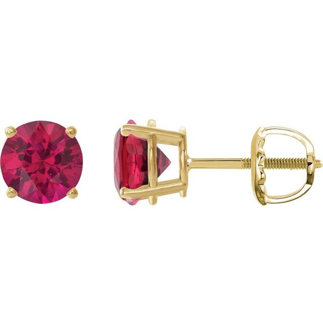 14K Yellow 8 mm Lab-Grown Ruby Stud Earrings