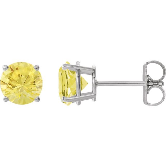 14K White 8 mm Lab-Grown Yellow Sapphire Stud Earrings
