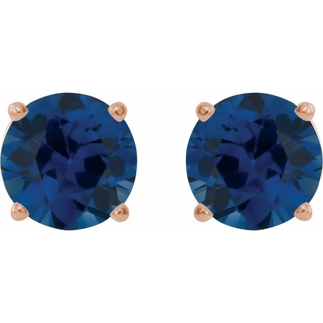 14K Rose 6 mm Lab-Grown Blue Sapphire Stud Earrings