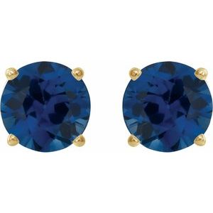 14K Yellow 6 mm Lab-Grown Blue Sapphire Stud Earrings