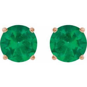 14K Rose 8 mm Lab-Grown Emerald Stud Earrings