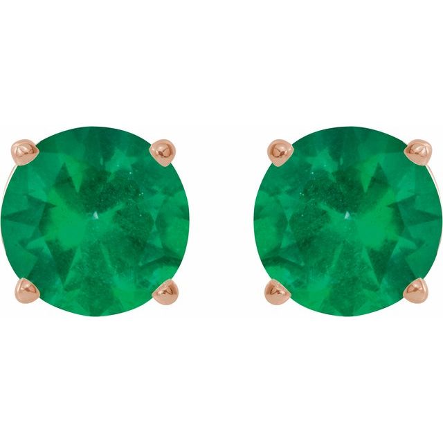 14K Rose 8 mm Lab-Grown Emerald Stud Earrings