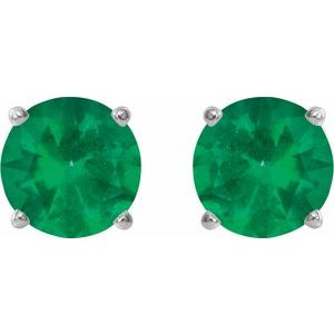 Sterling Silver 8 mm Lab-Grown Emerald Stud Earrings