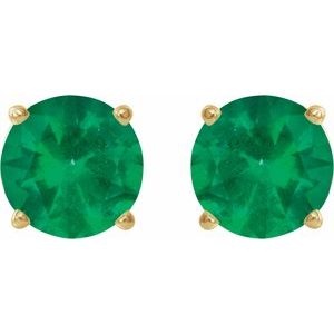 14K Yellow 8 mm Lab-Grown Emerald Stud Earrings