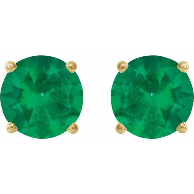 14K Yellow 8 mm Lab-Grown Emerald Stud Earrings