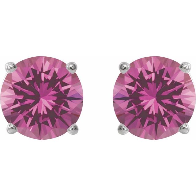 Sterling Silver 8 mm Lab-Grown Pink Sapphire Stud Earrings