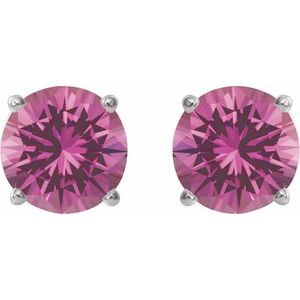 Sterling Silver 8 mm Lab-Grown Pink Sapphire Stud Earrings