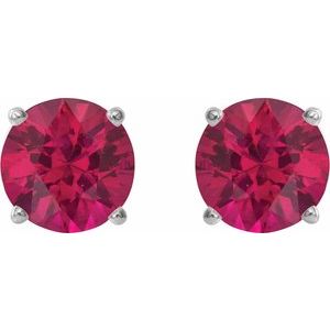 14K White 8 mm Lab-Grown Ruby Stud Earrings