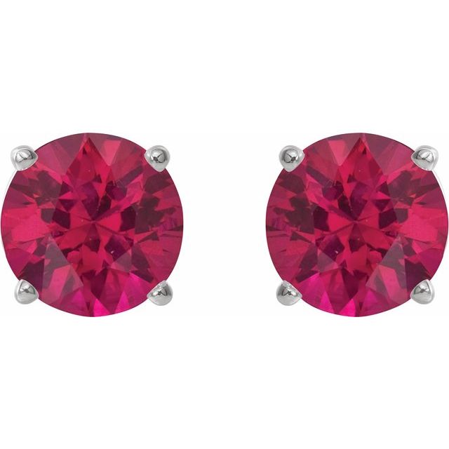 Sterling Silver 8 mm Lab-Grown Ruby Stud Earrings