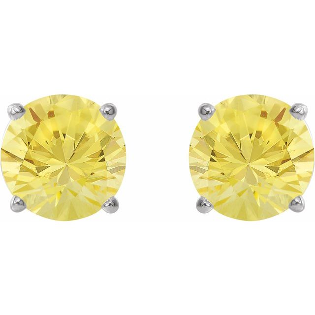 14K White 8 mm Lab-Grown Yellow Sapphire Stud Earrings