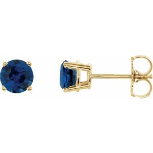 14K Yellow 5 mm Lab-Grown Blue Sapphire Stud Earrings