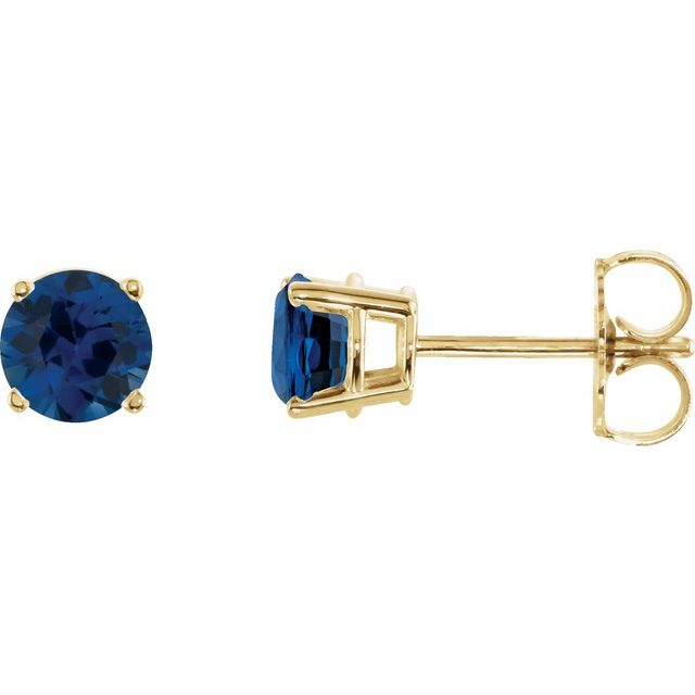 14K Yellow 5 mm Lab-Grown Blue Sapphire Stud Earrings