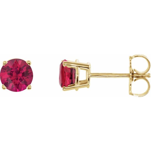 14K Yellow 5 mm Lab-Grown Ruby Stud Earrings