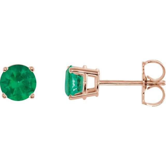 14K Rose 5 mm Lab-Grown Emerald Stud Earrings
