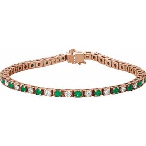 14K Rose Lab-Grown Emerald & 2 3/8 CTW Lab-Grown Diamond Line 7" Bracelet