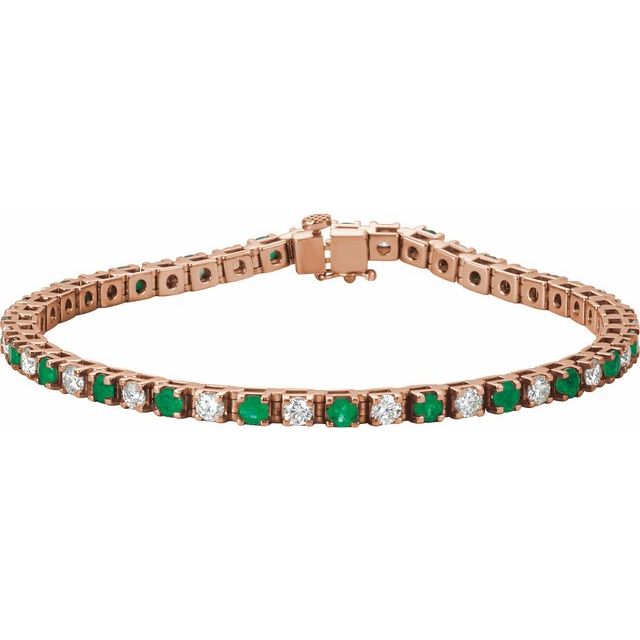 14K Rose Lab-Grown Emerald & 2 3/8 CTW Lab-Grown Diamond Line 7" Bracelet