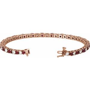 14K Rose Lab-Grown Ruby & 2 3/8 CTW Lab-Grown Diamond Line 7" Bracelet