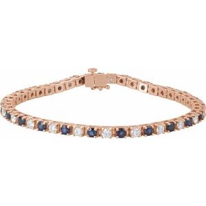 14K Rose Lab-Grown Blue Sapphire & 2 3/8 CTW Lab-Grown Diamond Line 7" Bracelet