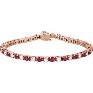 14K Rose Lab-Grown Ruby & 2 3/8 CTW Lab-Grown Diamond Line 7" Bracelet