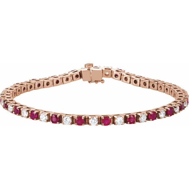 14K Rose Lab-Grown Ruby & 2 3/8 CTW Lab-Grown Diamond Line 7" Bracelet