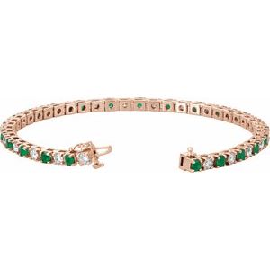 14K Rose Lab-Grown Emerald & 2 3/8 CTW Lab-Grown Diamond Line 7" Bracelet