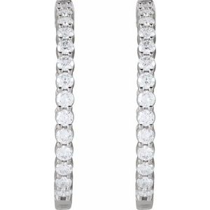14K White 4 CTW Lab-Grown Diamond Inside-Outside Hinged 36 mm Hoop Earrings